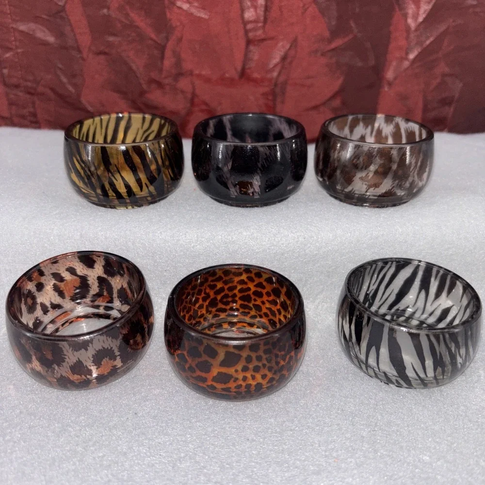 Berkeley Designs Glass Animal Print Tea Lite Candles Holders Set of 6 New In Box